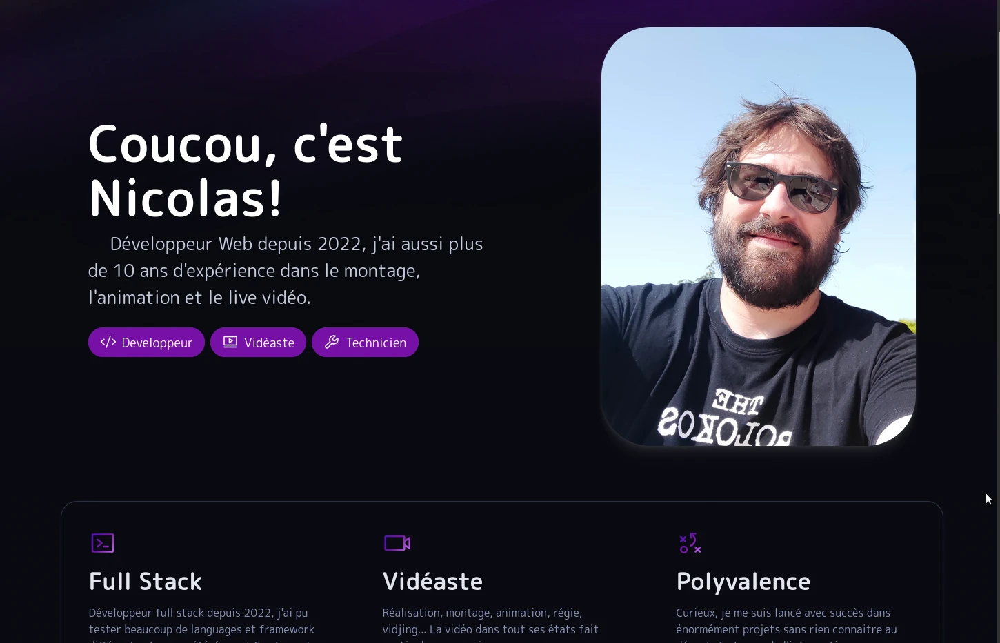 Screenshot du hero d'un portfolio